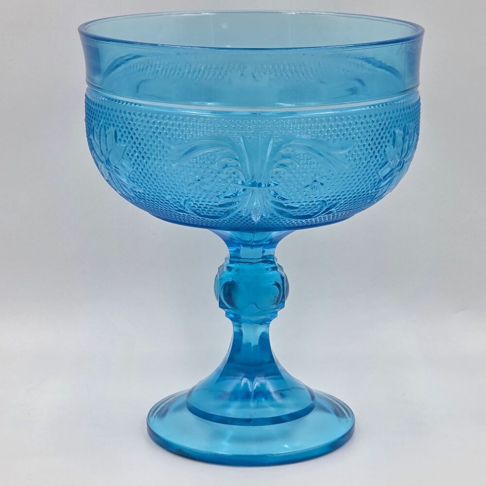 Indiana Glass Sandwich Round Pedestal Compote Horizon Blue Pressed Glass